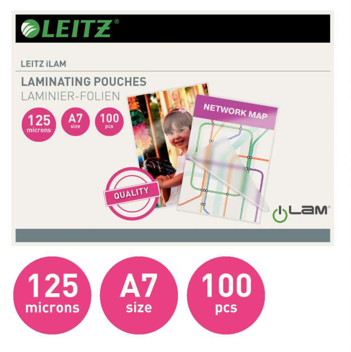 Laminovací fólie Leitz - A7, 125 mic, čiré, 100 ks