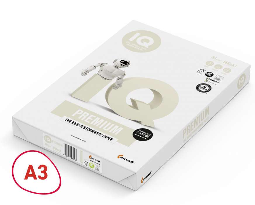 Kancelářský papír IQ Premium A3 - 80 g/m2, CIE 170, 500 listů