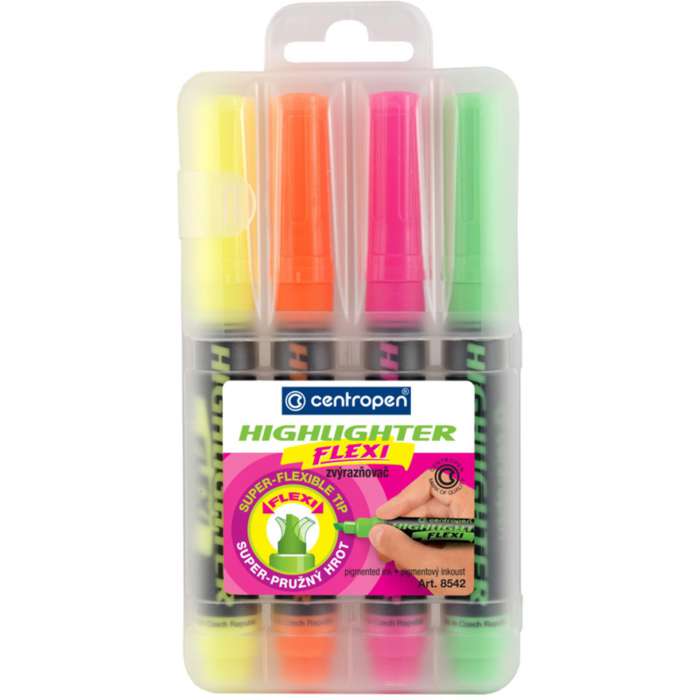 Zvýrazňovač Centropen Flexi FLUO 8542 - sada 4 barev
