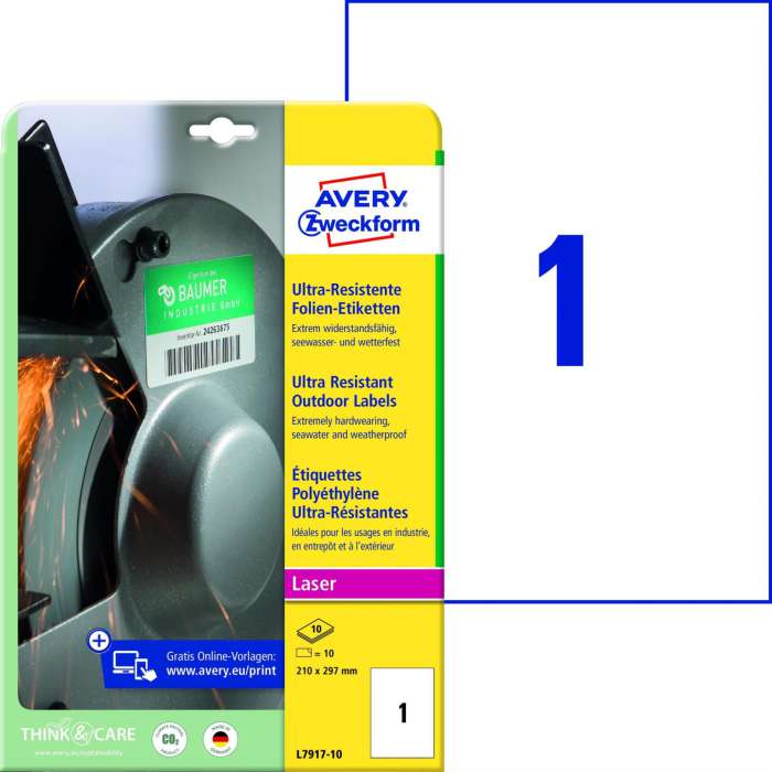 Ultra odolné etikety Avery Zweckform - bílé, 210 x 297 mm, 10 ks