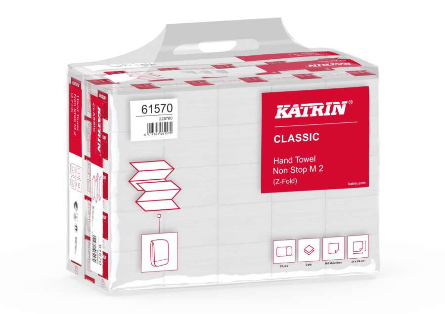Skládané papírové ručníky Katrin Classic - M2, 24 cm, 25x160 ks