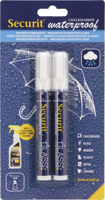 Voděodolný popisovač Securit - bílý, 2,0 - 6,0 mm, 2 ks