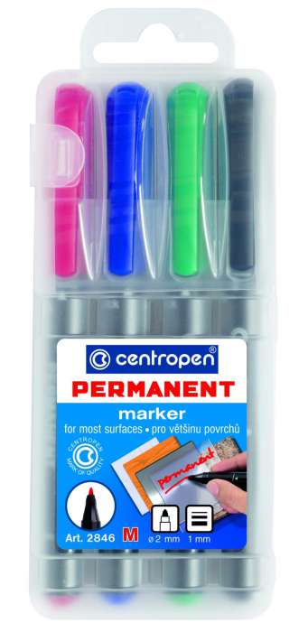 Permanentní popisovač Centropen 2846 - kulatý hrot, sada 4 barev