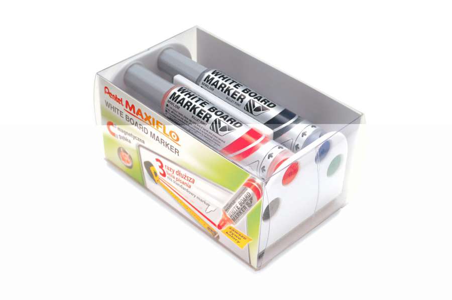 Popisovač na bílé tabule Pentel Maxiflo - kulatý hrot, sada 4 barev s