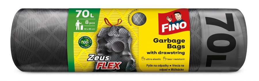 Pytle na odpadky FINO FLEX - zatahovací, 70 l, 35 mic, 8 ks