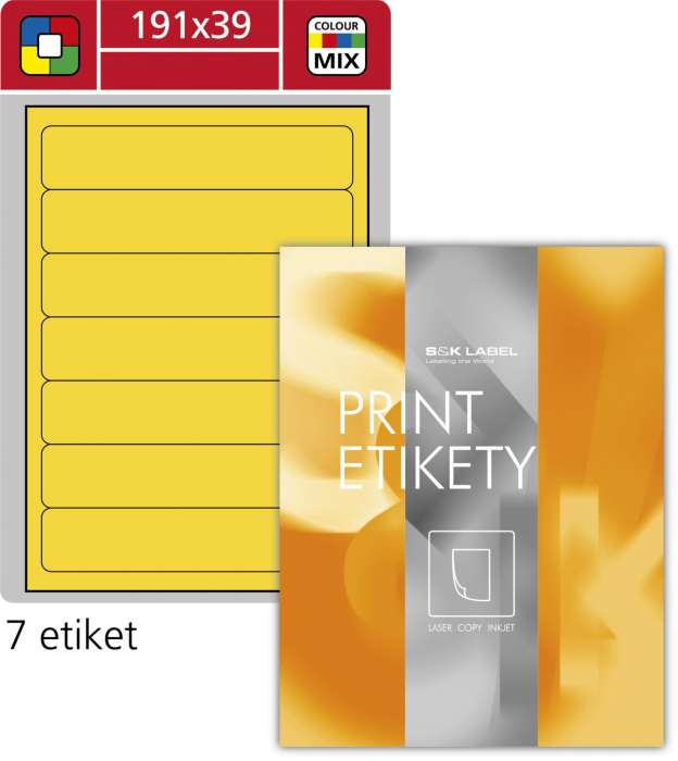 Etikety na pořadače S&K Label - žluté, 191 x 39 mm, 700 ks
