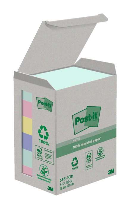 Samolepicí bloček Super Sticky NATURE, recyklované - 38 x 51 mm, 6 x