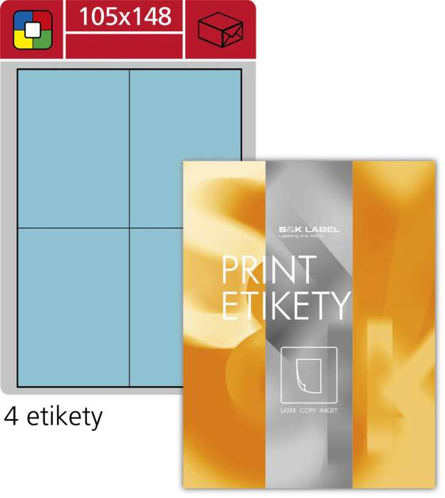 Univerzální etikety S&K Label - modré, 105 x 148 mm, 400 ks