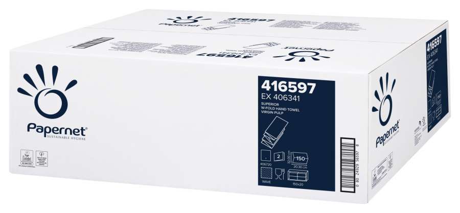 Skládané papírové ručníky Papernet - 2vrstvé, bílé, 20 x 150 ks