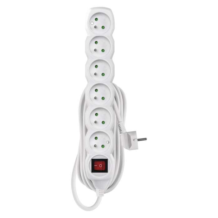 Prodlužovací kabel s vypínačem - 6 zásuvek, 5 m, bílý