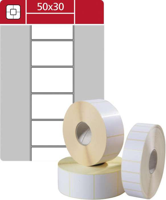 Etikety na kotoučku S&K Label - termotransferové, bílé, 50 x 30