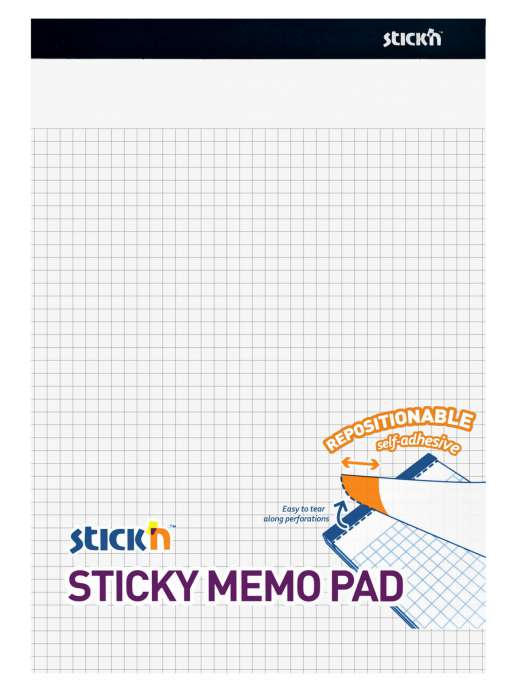Samolepicí bloček Stick'n by Hopax - 254 x 178 mm, bílý čtverečkovaný,
