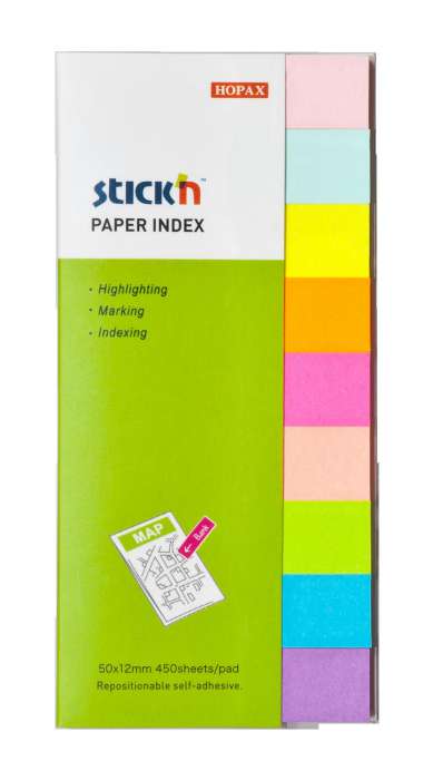 Samolepící záložky Stick'n by Hopax - 50 x 12 mm, 9 x 50 lístků,