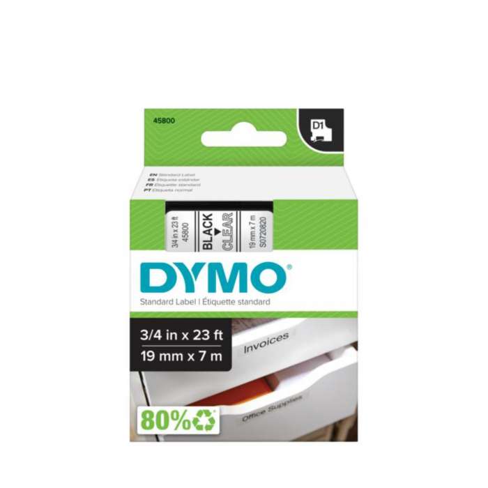 Páska Dymo D1 - průhledná, šířka 19 mm, návin 7 m, černé písmo