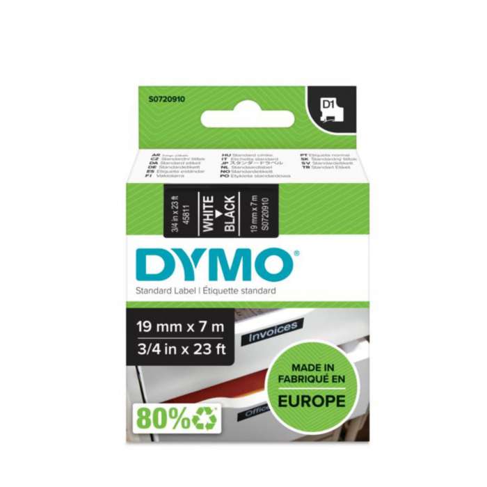 Páska Dymo D1 - černá, šířka 19 mm, návin 7 m, bílé písmo