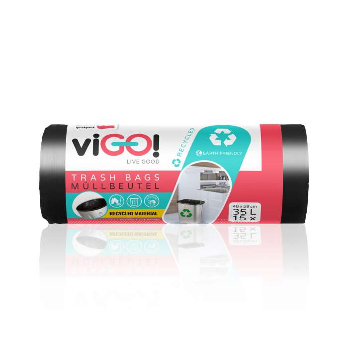 Pytle na odpadky viGO - černé, pevné 35l, LPDE,23 µm, 15 ks