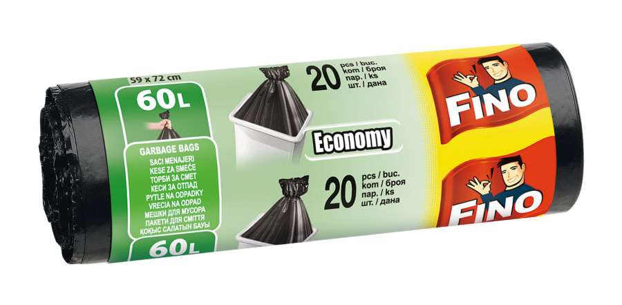 Pytle na odpadky FINO - economy, černé, 60 l, 13 μm, 20 ks