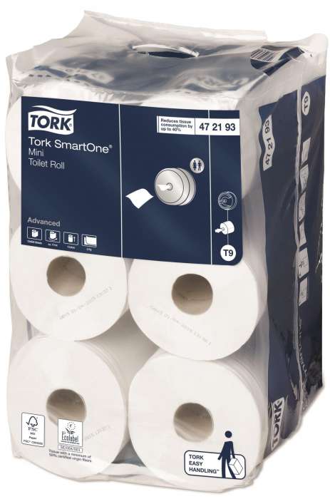 Toaletní papír Tork SmartOne - T9, 2vrstvý, bílý recykl, 150 mm, 12