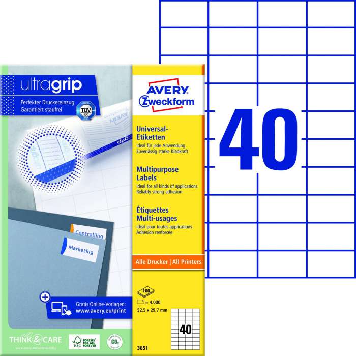 Univerzální etikety Avery Zweckform - bílé, 52,5 x 29,7 mm, 4 000 ks