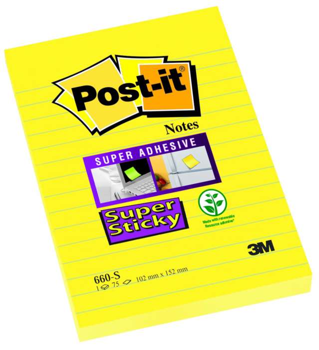 Samolepící bloček Post-it Super Sticky - 102 x 152 mm, linkovaný,