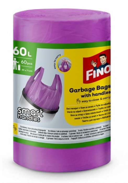Pytle na odpadky FINO - s uchy, fialové, 60 l, 13 mic, 60 ks
