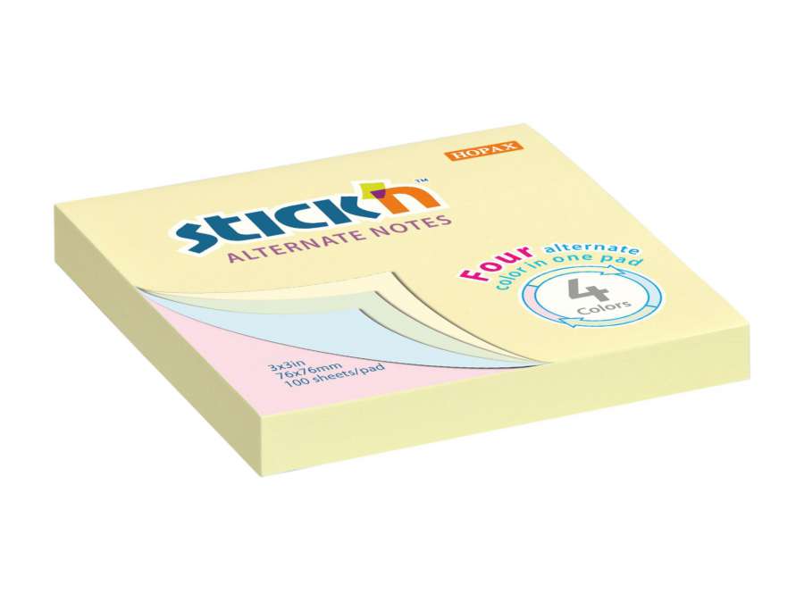 Samolepicí bloček Stick'n by Hopax ALTERNATE - 76 x 76 mm, pastelový