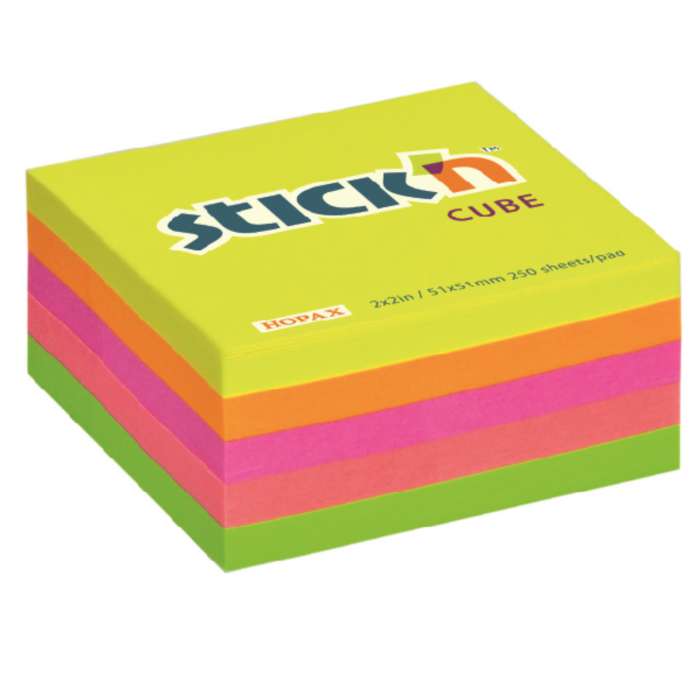 Samolepicí bloček Stick'n by Hopax - 51 x 51 mm, neonový mix, 250
