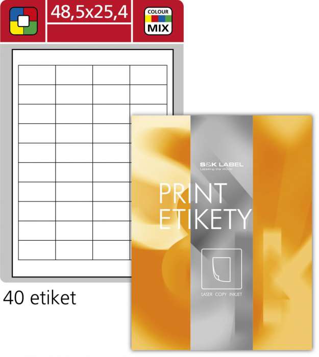Univerzální etikety S&K Label - mix barev, 48,5 x 25,4 mm, 4 000