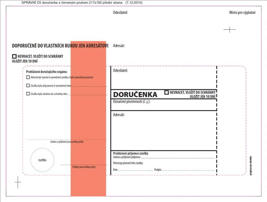 Doručenky C5 - červený pruh, pro správní řízení, s krycí páskou, 100
