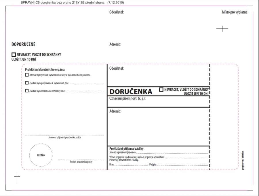 Doručenky C5 - bez pruhu, pro správní řízení, s krycí páskou, 100 ks