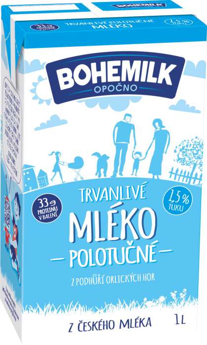 Trvanlivé mléko Bohemilk - 1,5%, polotučné, 1 l