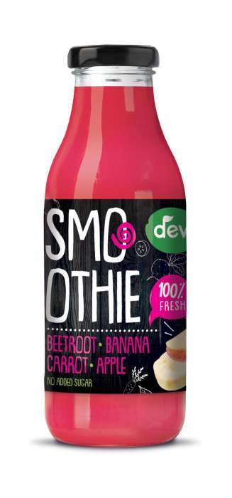 Smoothie DEVA - červená řepa, jablko, mrkev, banán, 0,3 l, 12 ks