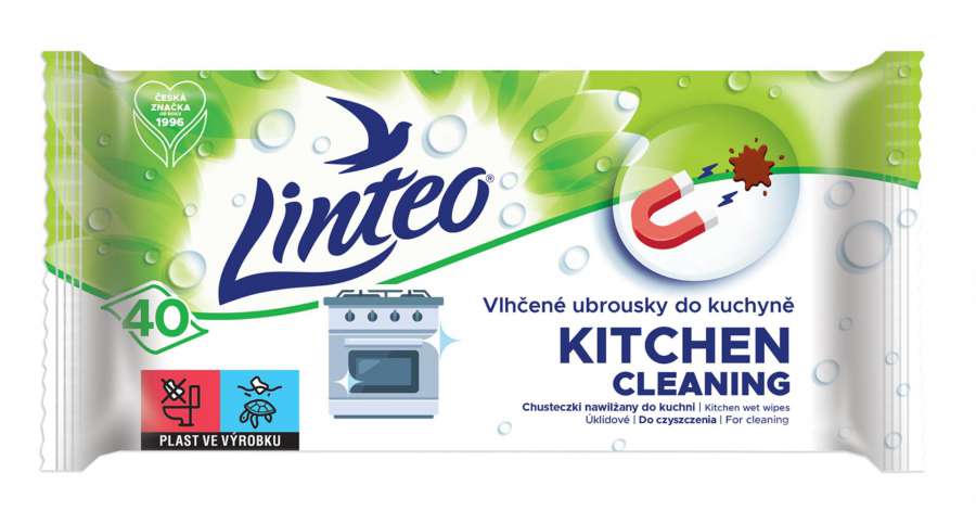 Vlhčené úklidové ubrousky do kuchyně Linteo - 40 ks