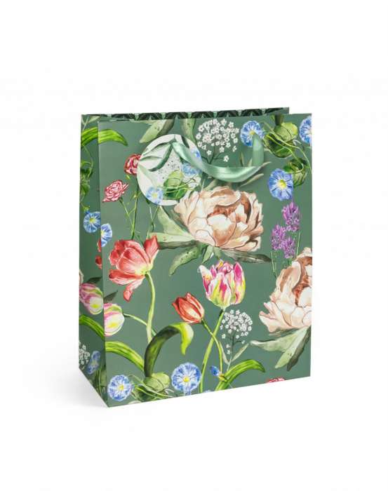Dárková taška - L, 32 x 26 cm, pivoňky a tulipány, 5 ks
