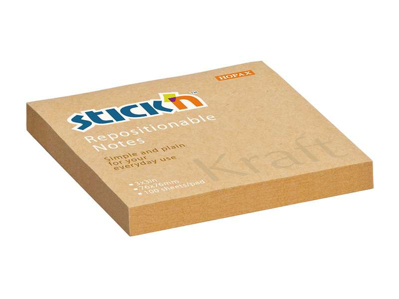 Samolepicí bloček Stick'n by Hopax KRAFT - 76 x 76 mm, přírodně hnědý,