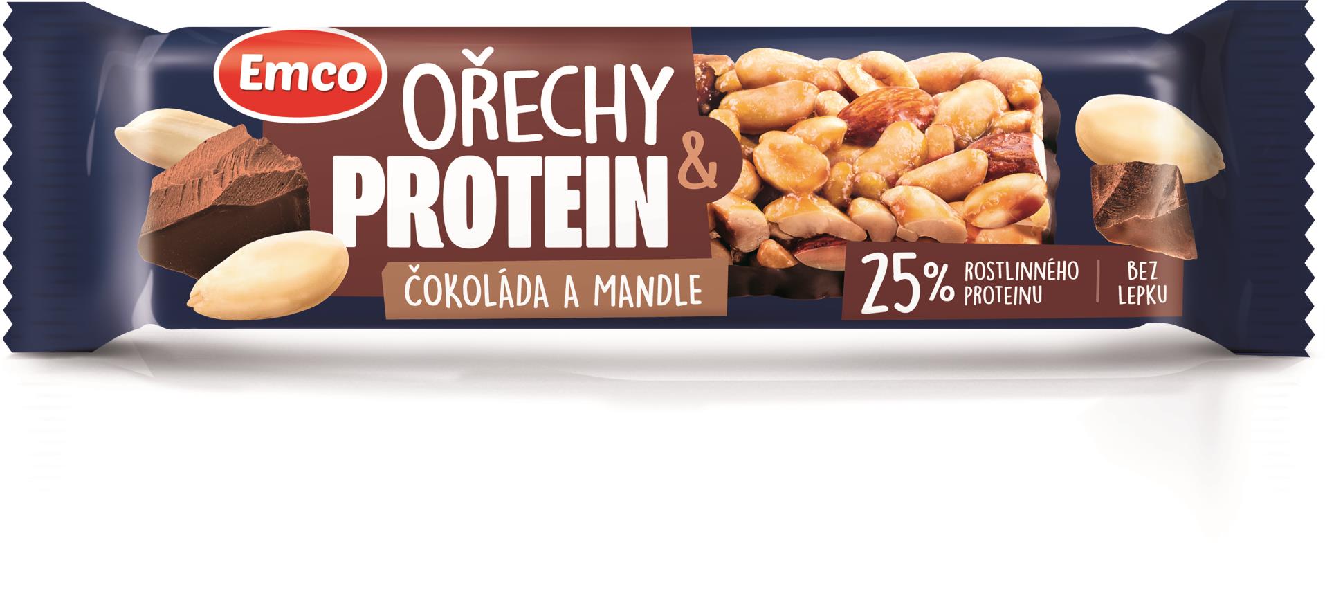 Emco Tyčinka s ořechem a proteinem, čok. a mandle,40g