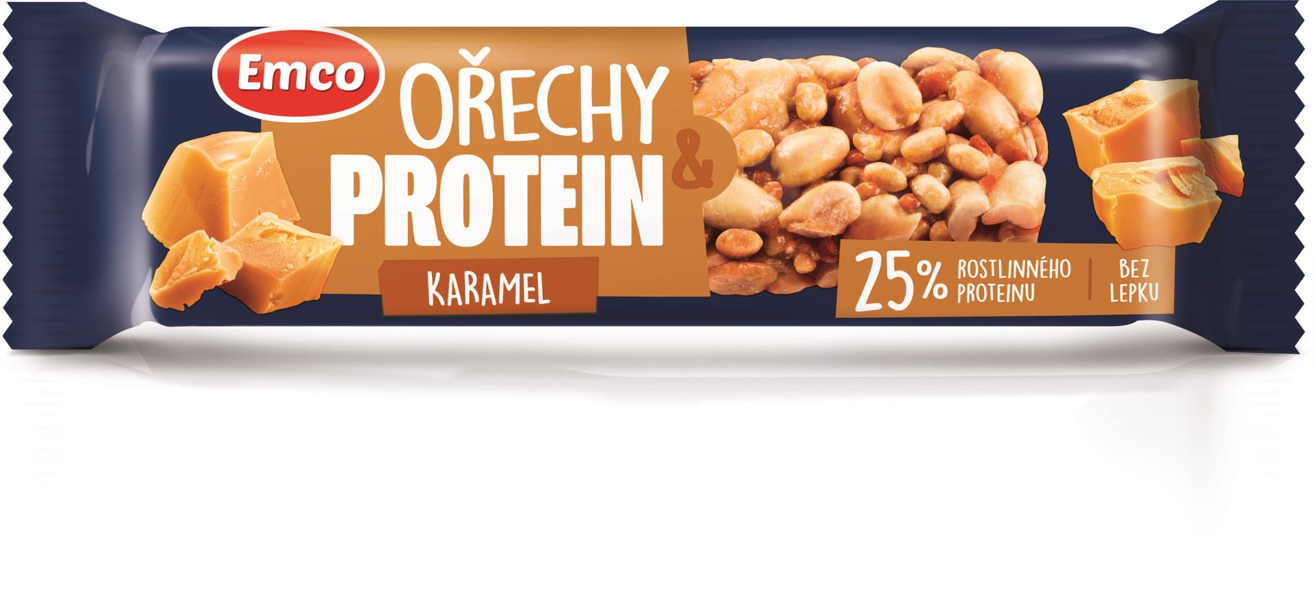 Emco Tyčinka s ořechem a proteinem - karamel, 40 g