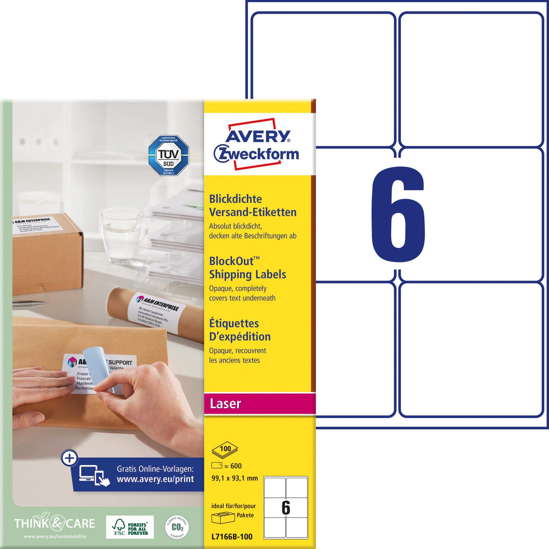 Etikety na balíky Avery Zweckform 99,1 x 93,1 mm, 600 ks
