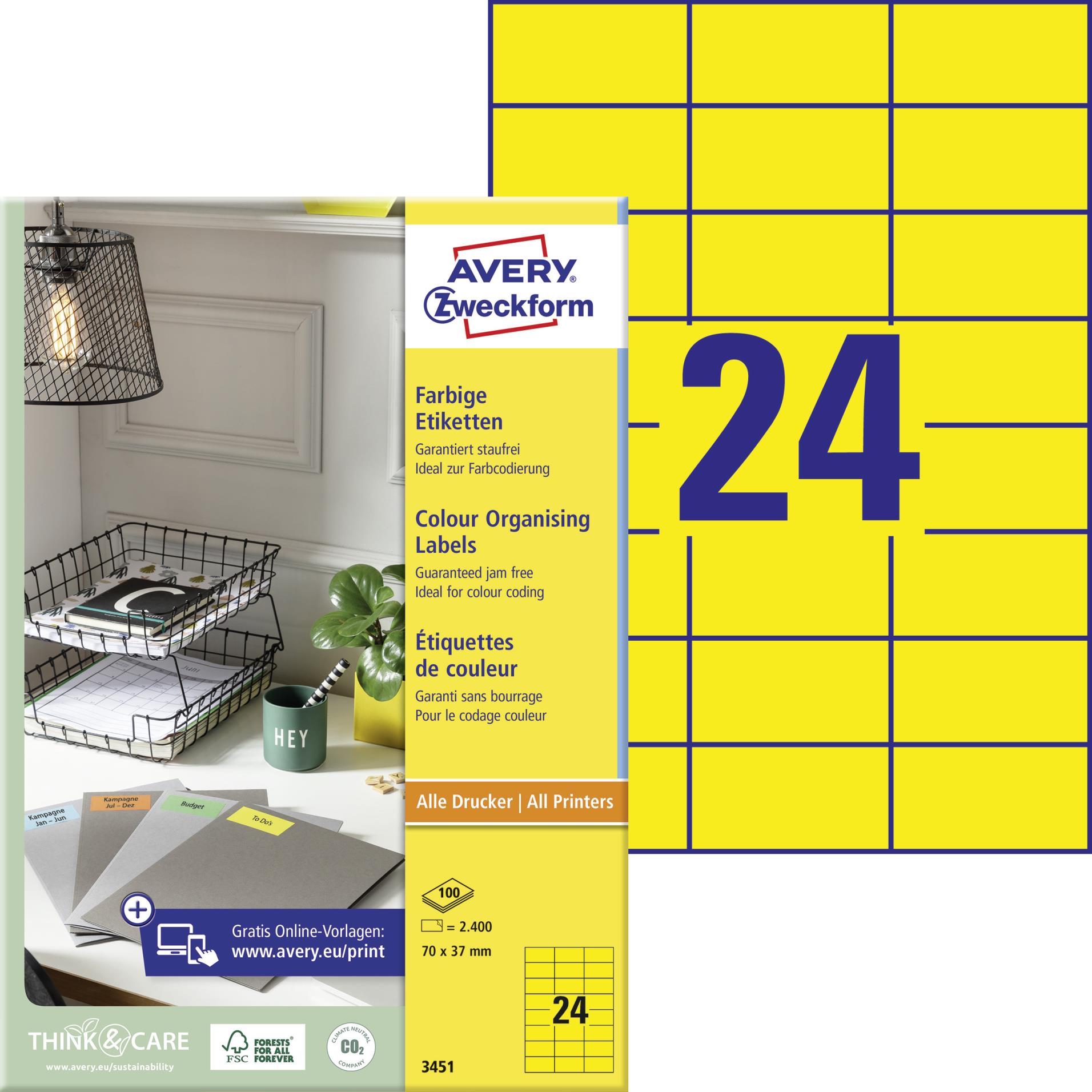 Avery Zweckform Žluté univerzální etikety, 70 x 37 mm, 2400 ks