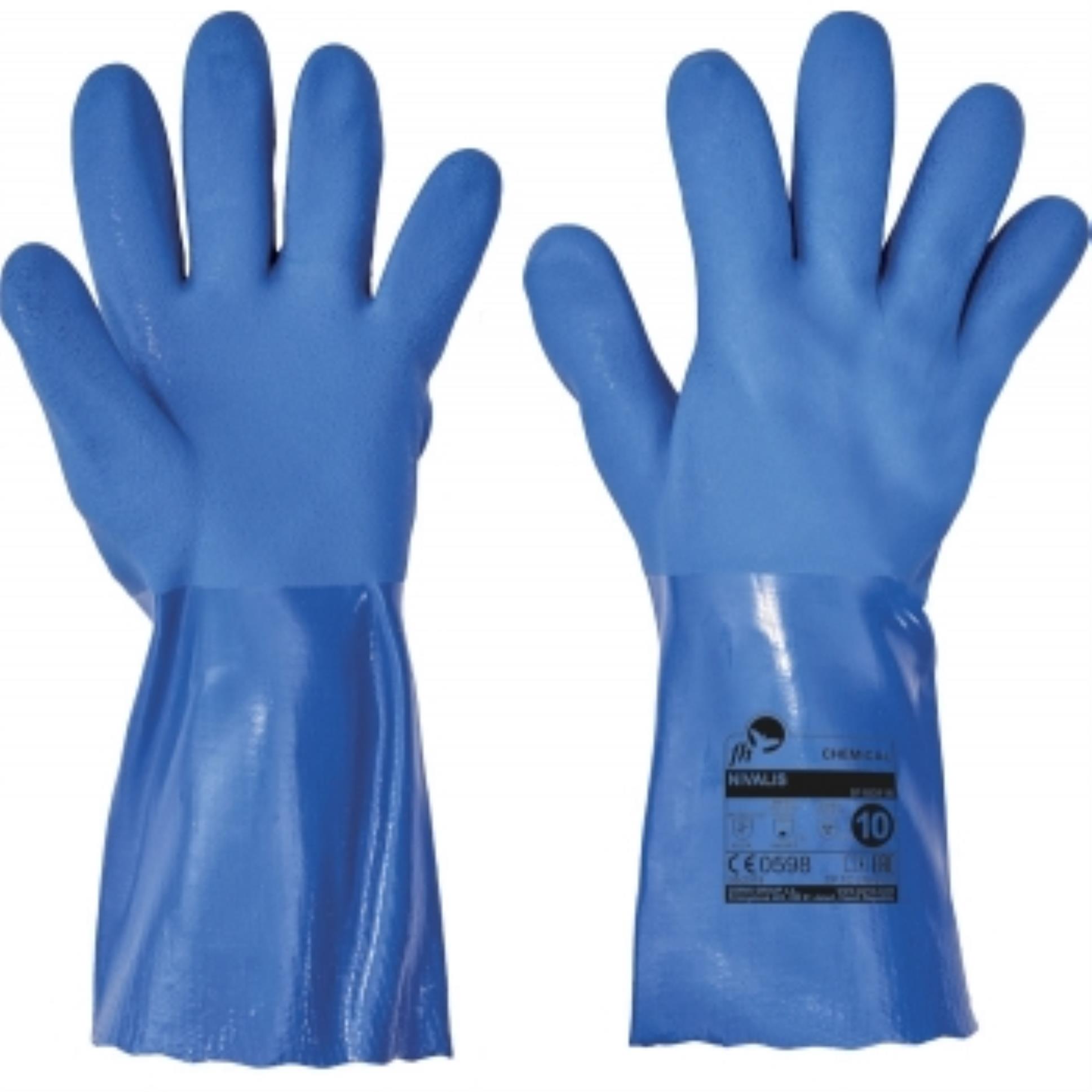 Levně Celomáčené rukavice NIVALIS FH v modrém PVC - vel. 10
