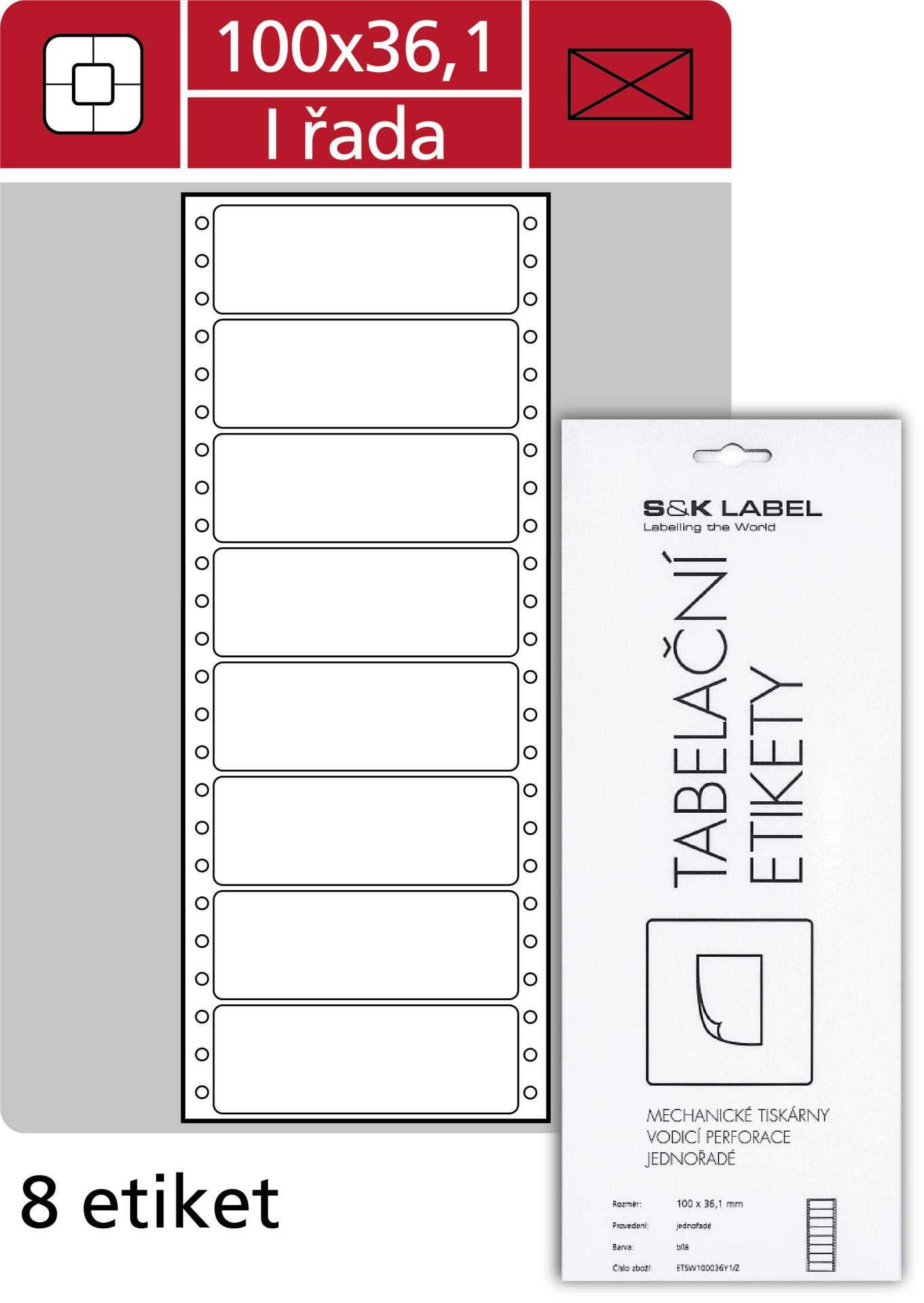 Samolepicí tabelační etikety SK Label - jednořadé, 100,0 x 36,1mm, 200 ks