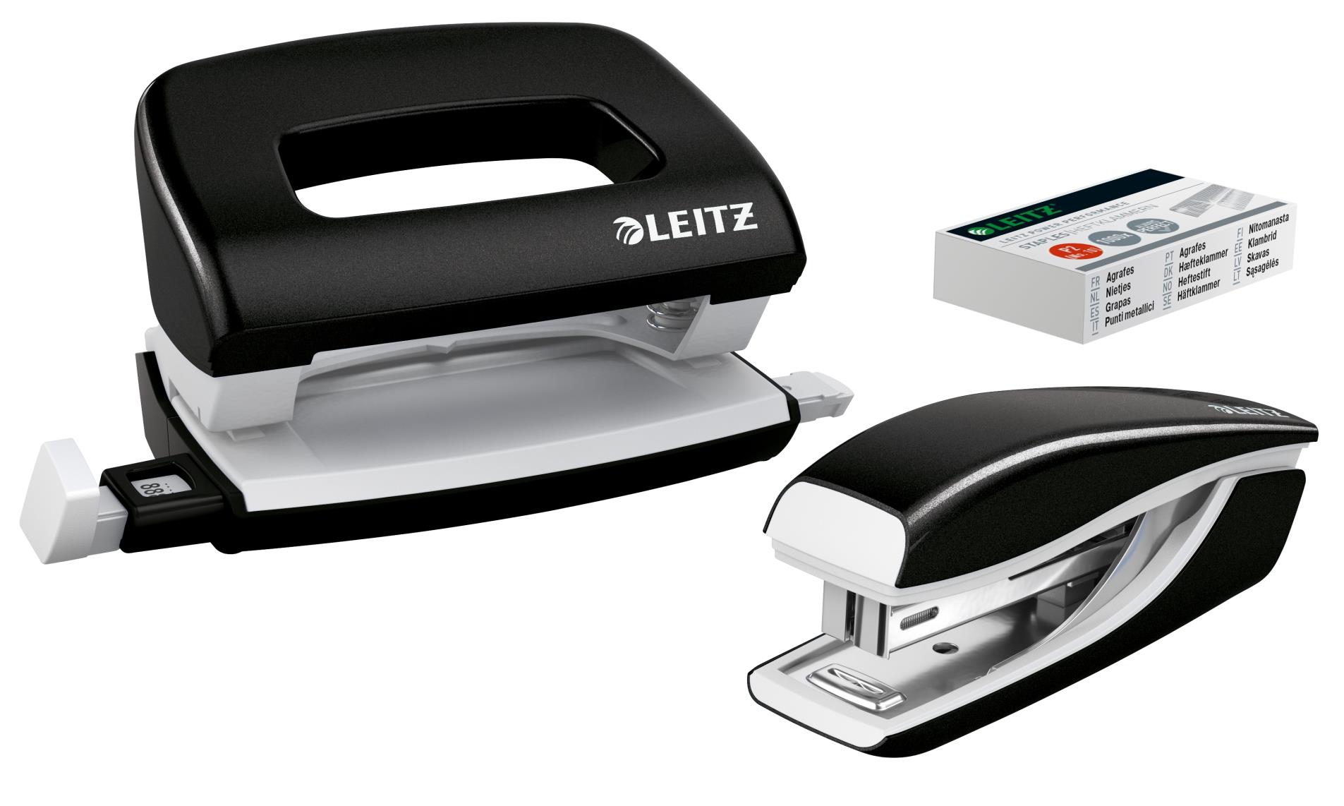 Sada mini sešívačky a děrovačky Leitz WOW, černá
