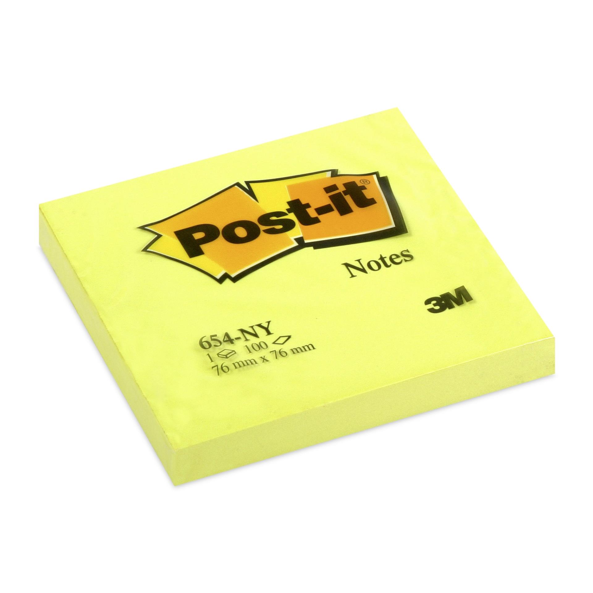 Bločky Post-it 76 x 76 mm - neonově žlutý, 6 ks