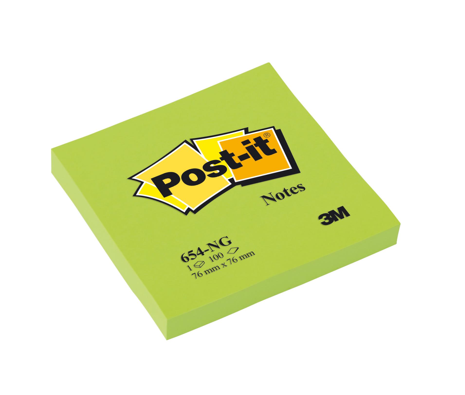 Bločky Post-it 76 x 76 mm - neonově zelený, 6 ks