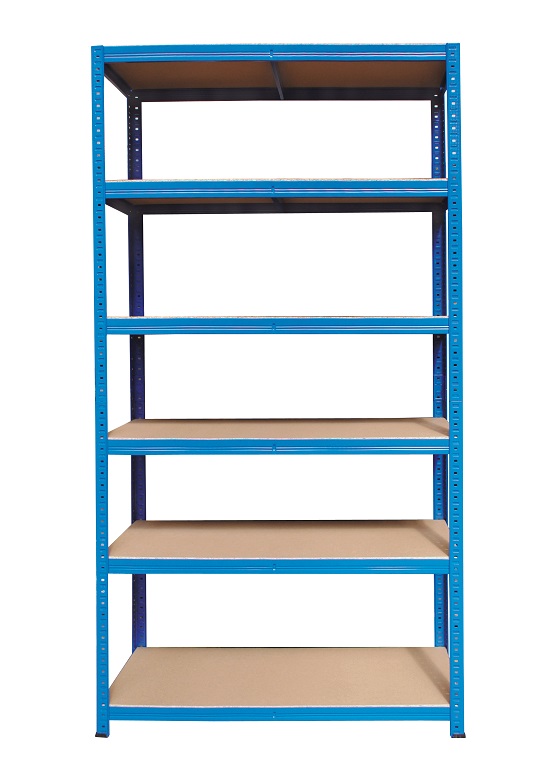 Policový regál - kovový, bezšroubový, 6 polic, modrá