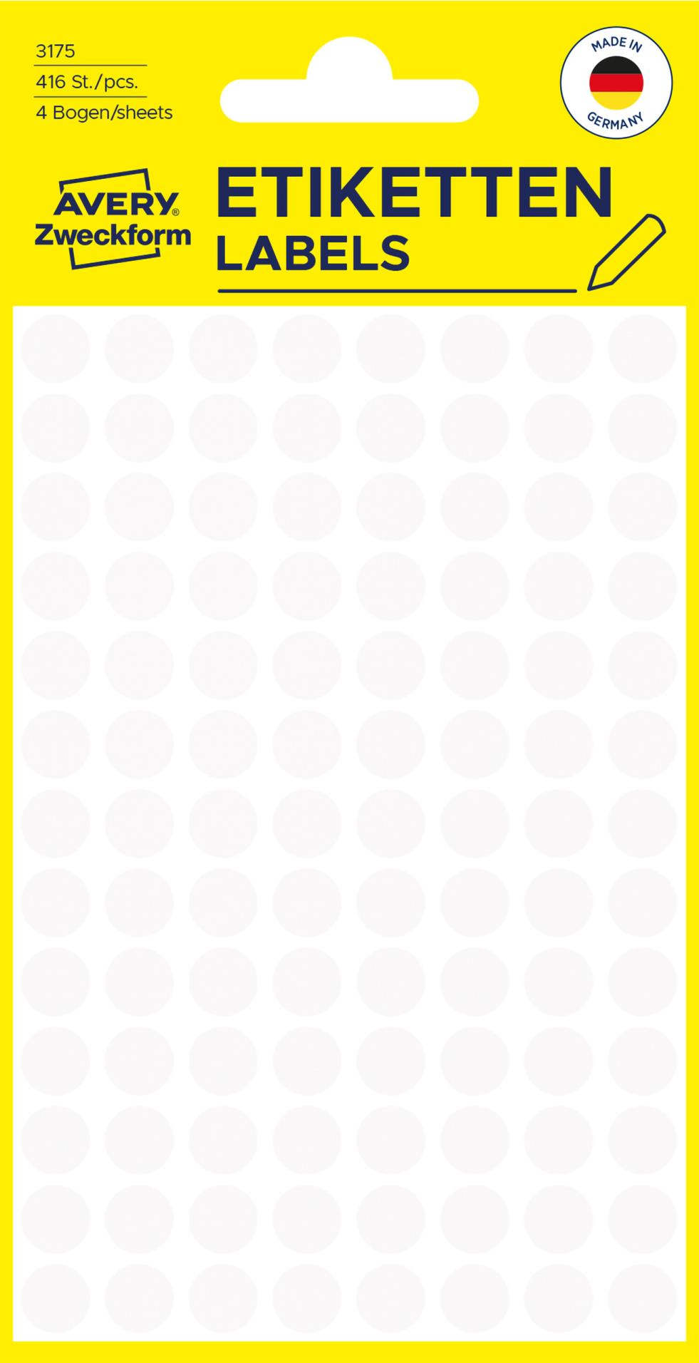 Avery Zweckform Samolepicí kulaté etikety Avery - bílé, průměr 8 mm, 416 ks
