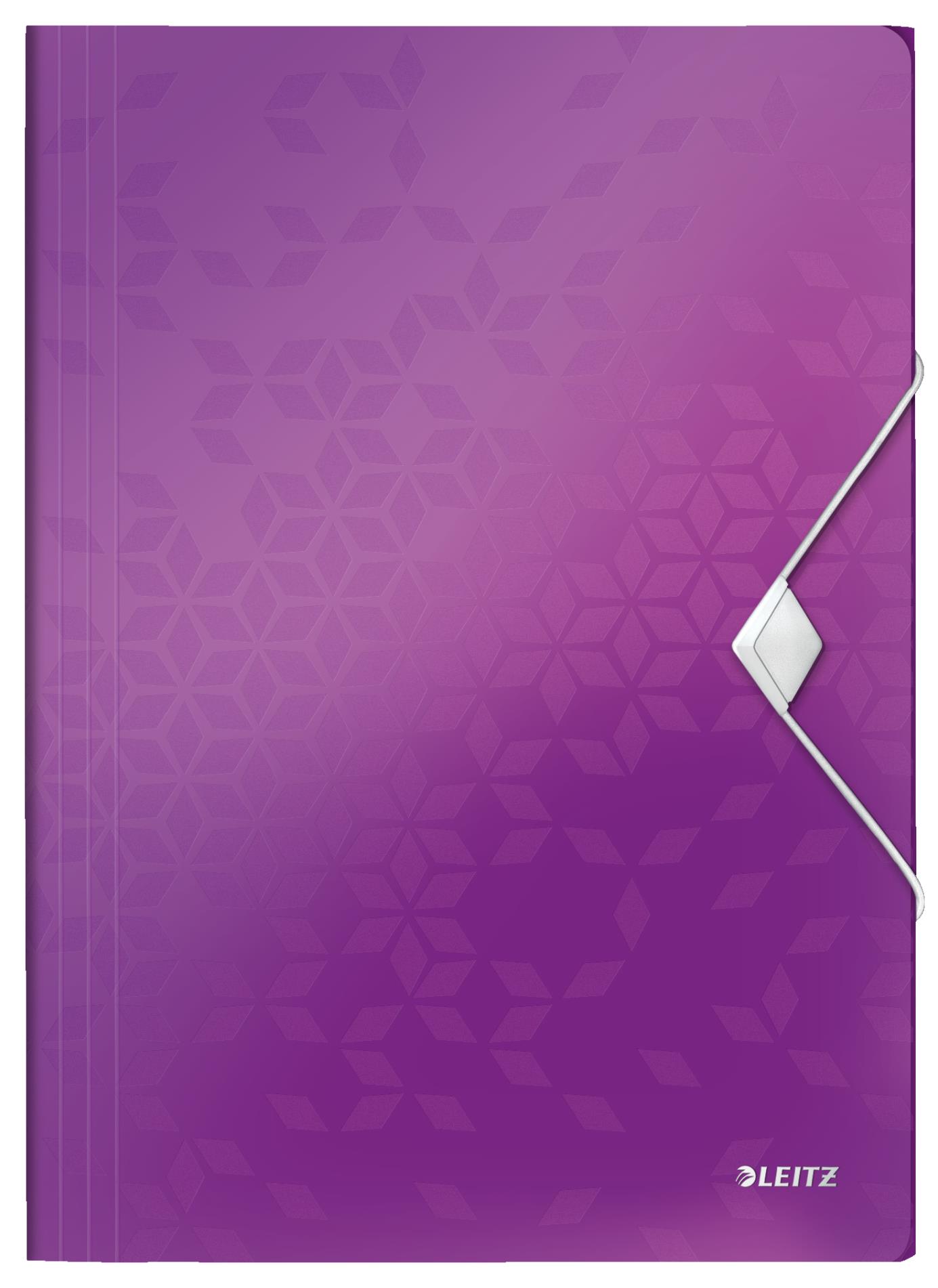 Desky na dokumenty s chlopněmi a gumičkou LEITZ WOW - A4, plastové, purpurové