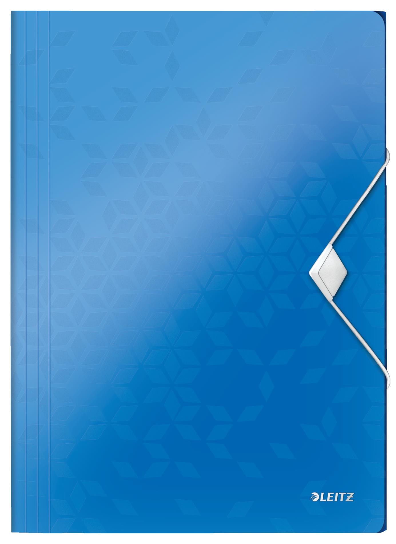 Desky na dokumenty s chlopněmi a gumičkou LEITZ WOW - A4, plastové, metalicky modré
