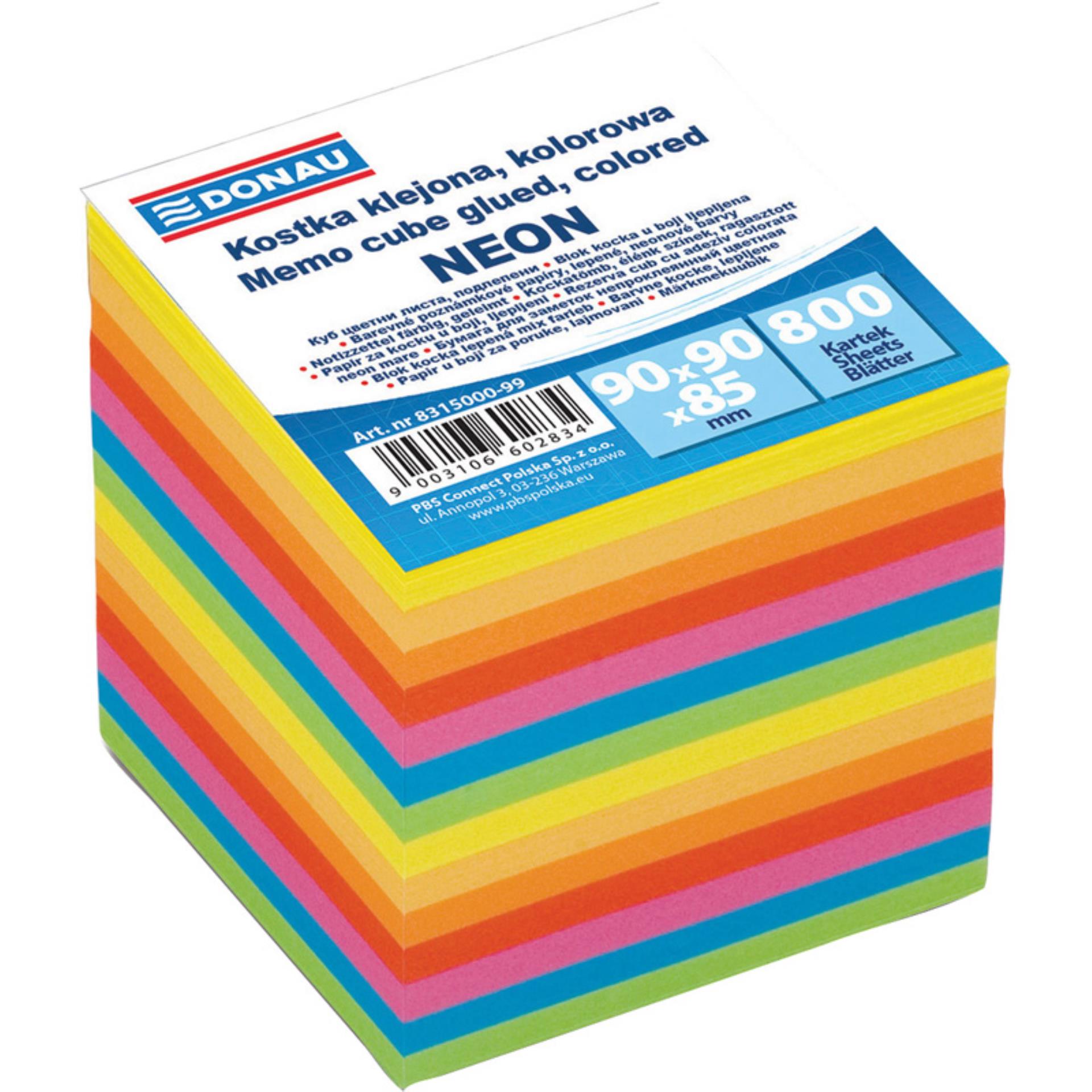 Poznámkový bloček DONAU - nelepený, - 90 x 90 x 90 mm, mix barev