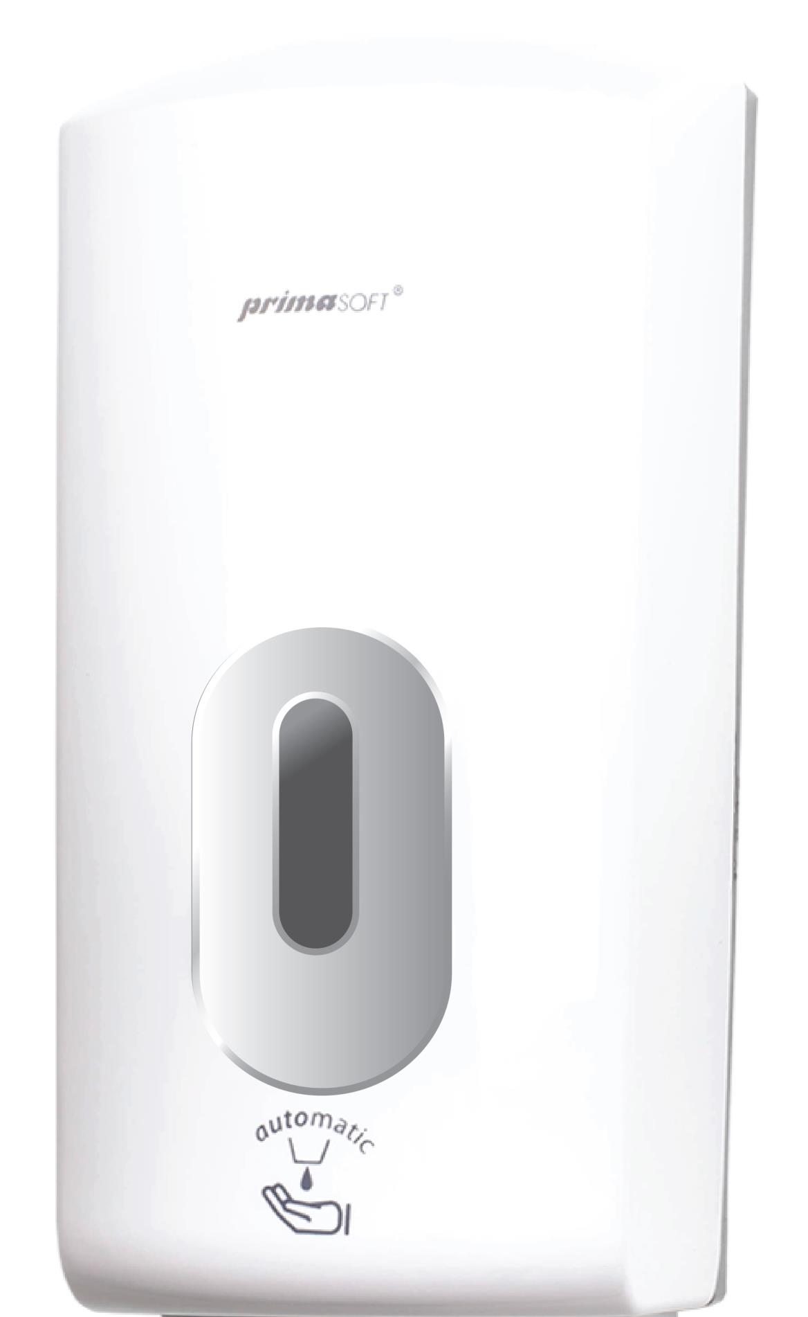 Primasoft Bezdotykový dávkovač tekutého mýdla, gelu nebo dezinfekce - 1 l, bílý , s miskou